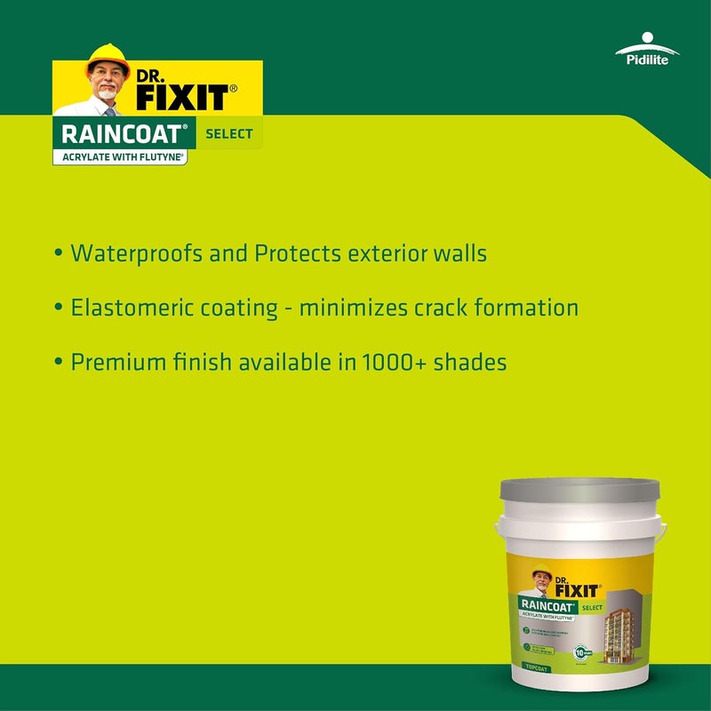 Dr. Fixit معطف المطر سلكت أبيض، عزل جدران خارجي، طلاء، 1000+ ظل فريد، بدون تخفيف، 1 لتر، تطبيق طبقة واحدة، مرن، 10 سنوات عزل مائي، طبقة علوية، فرشاة - Image 3