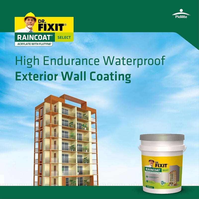 Dr. Fixit معطف المطر سلكت أبيض، عزل جدران خارجي، طلاء، 1000+ ظل فريد، بدون تخفيف، 1 لتر، تطبيق طبقة واحدة، مرن، 10 سنوات عزل مائي، طبقة علوية، فرشاة - Image 2