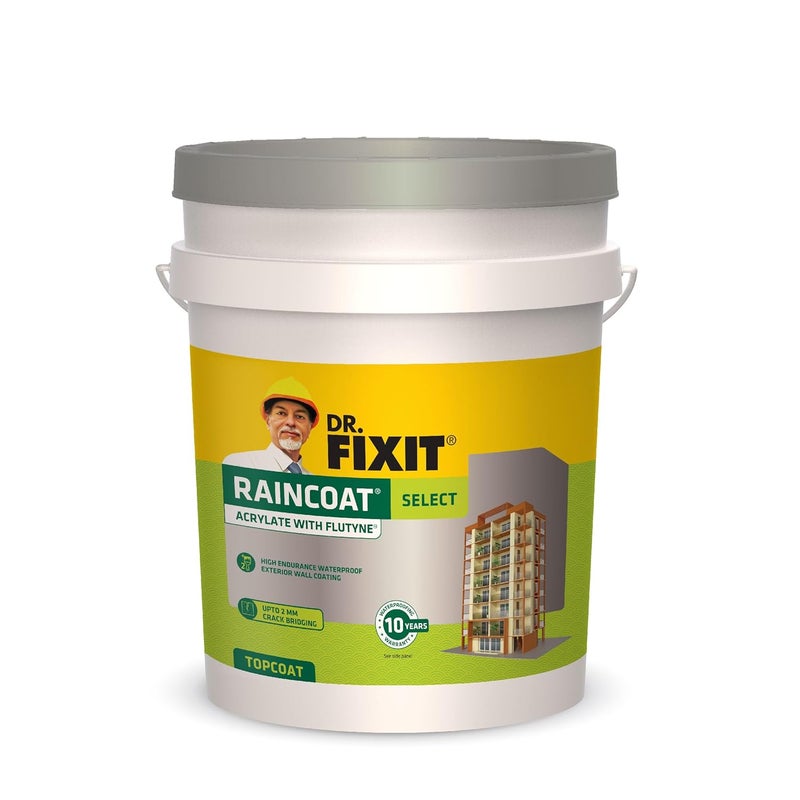 Dr. Fixit معطف المطر سلكت أبيض، عزل جدران خارجي، طلاء، 1000+ ظل فريد، بدون تخفيف، 1 لتر، تطبيق طبقة واحدة، مرن، 10 سنوات عزل مائي، طبقة علوية، فرشاة - Image 1