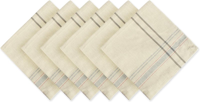 DII French Stripe Tabletop Collection Farmhouse Style Dining Table Linen Napkin Set, 20x20, Taupe/Gray, 6 Piece - Image 1