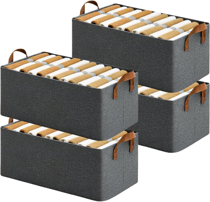 DAREV Wardrobe Organizer for Clothes with Metal Frame Rectangle Storage Baskets for Clothing Fabric Storage Box with Handles Shelf Basket for Storage Clothes Pants Jeans Sweater (Grey, Pack of 4) - Image 1