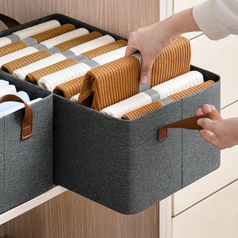 DAREV Wardrobe Organizer for Clothes with Metal Frame Rectangle Storage Baskets for Clothing Fabric Storage Box with Handles Shelf Basket for Storage Clothes Pants Jeans Sweater (Grey, Pack of 4) - Image 2