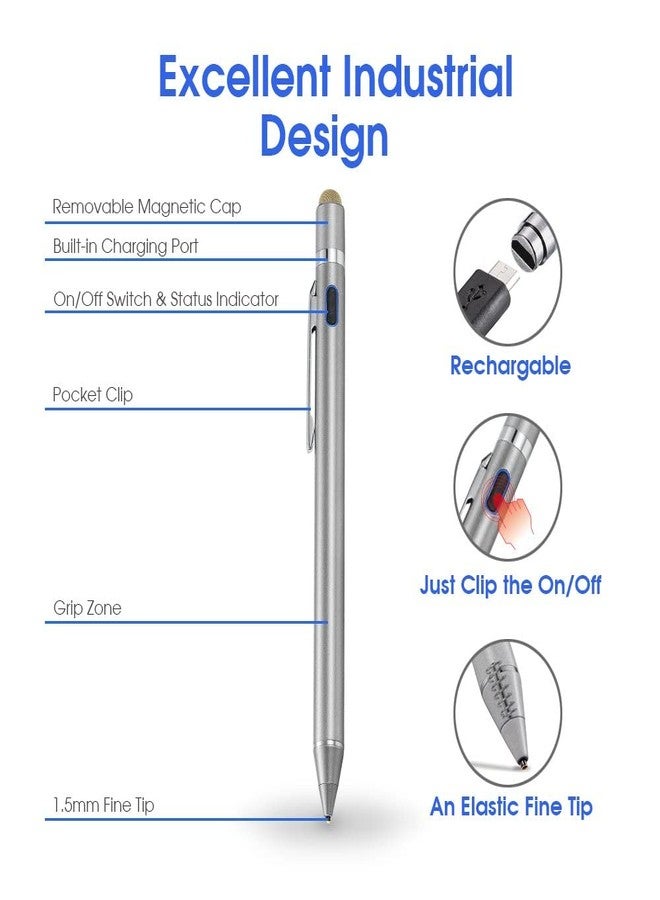 EVACH 2-in-1 Active Stylus Digital Pen with 1.5mm Ultra Fine Tip for iPad iPhone Samsung Tablets, Work on Touchscreen Phones and Tablets,Good at Drawing and Writing, Grey - Image 5