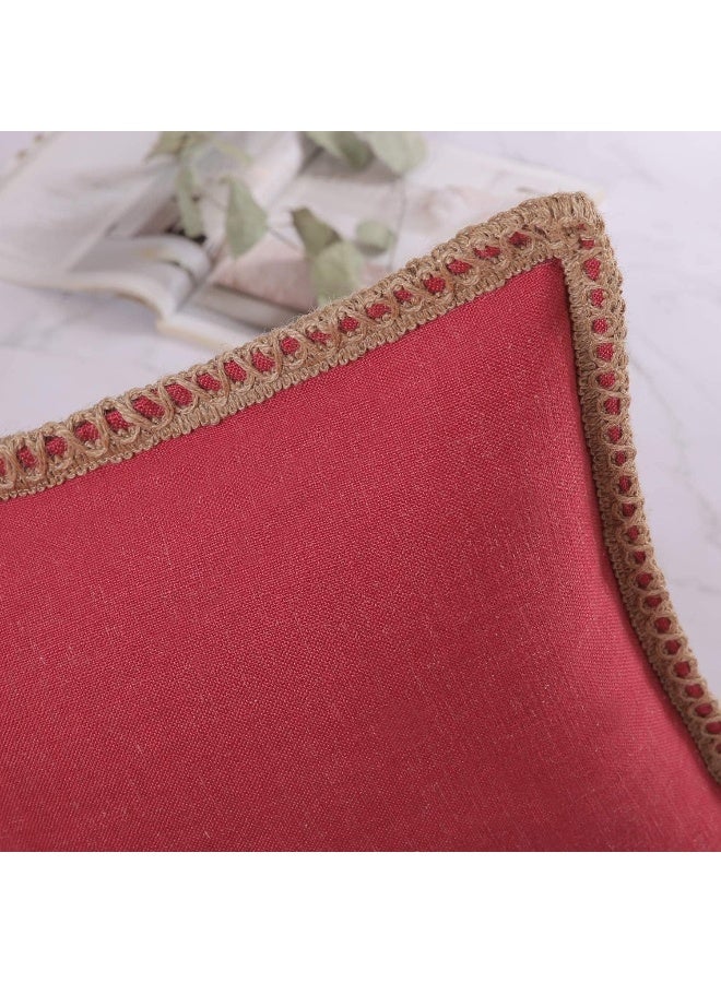 Phantoscope Pack of 2 Farmhouse Decorative Solid Throw Decorative Pillow Cover Burlap Linen Pillow Covers Trimmed Tailored Edges Red 18 x 18 inches 45 x 45 cm - Image 5