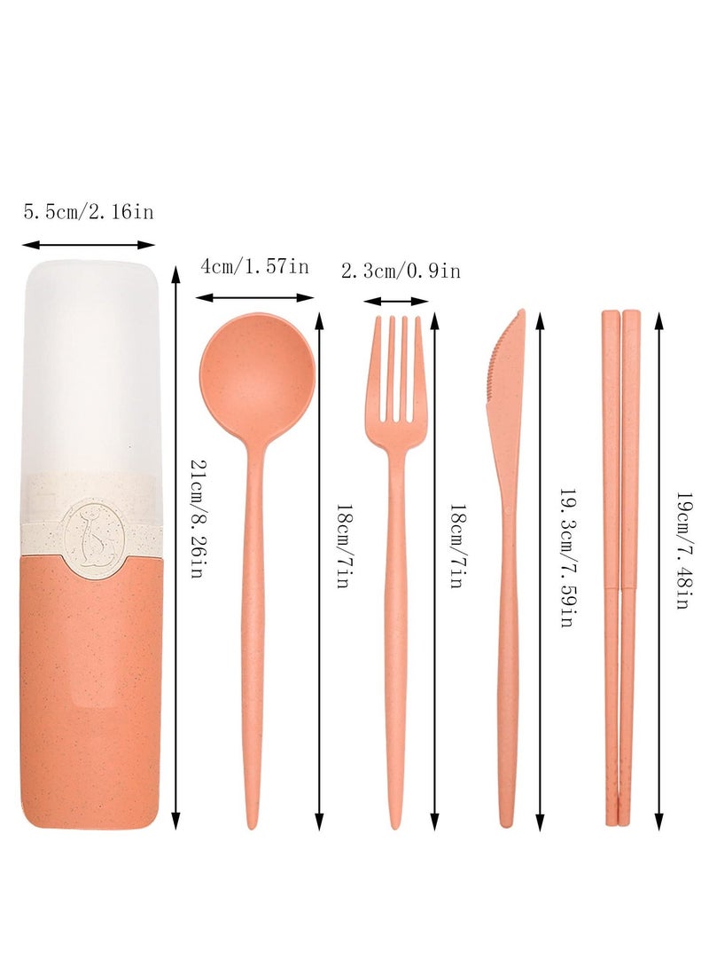 Wheat Straw Cutlery,4 Sets Portable Cutlery Spoon Knife Fork Tableware Set,Reusable Travel Flatware Set with Case for Kids Adults School Camping Family Daily Use(4 Colors) - Image 3