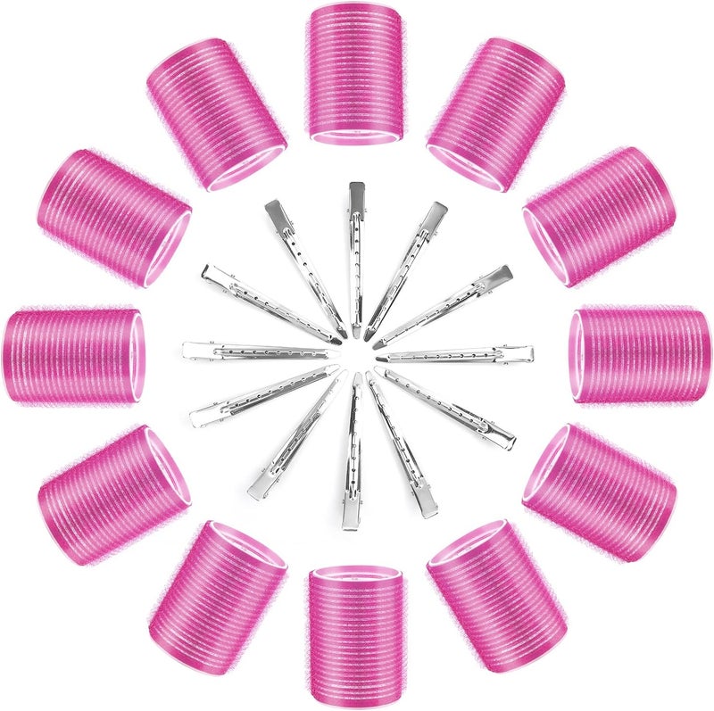 Thrilez 24 Pcs Hair Rollers Set include 12 Pcs Self Grip Hair Rollers 12Pcs Duckbill Clip Salon Hairdressing Curlers Tools for Women men kids 48mm