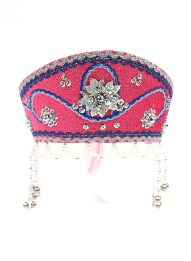 D'Daniela D' Daniela - Women's Traditional Headdress Kokoshnik -Pink with Blue braid - Image 1