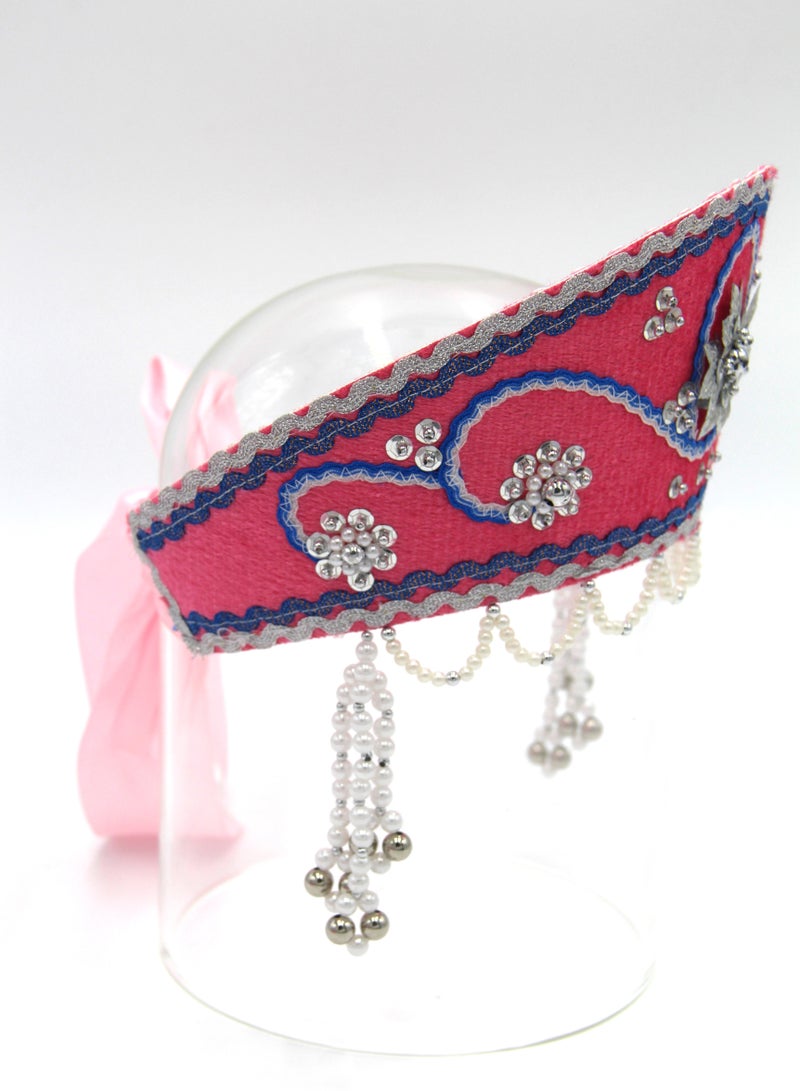 D'Daniela D' Daniela - Women's Traditional Headdress Kokoshnik -Pink with Blue braid - Image 4