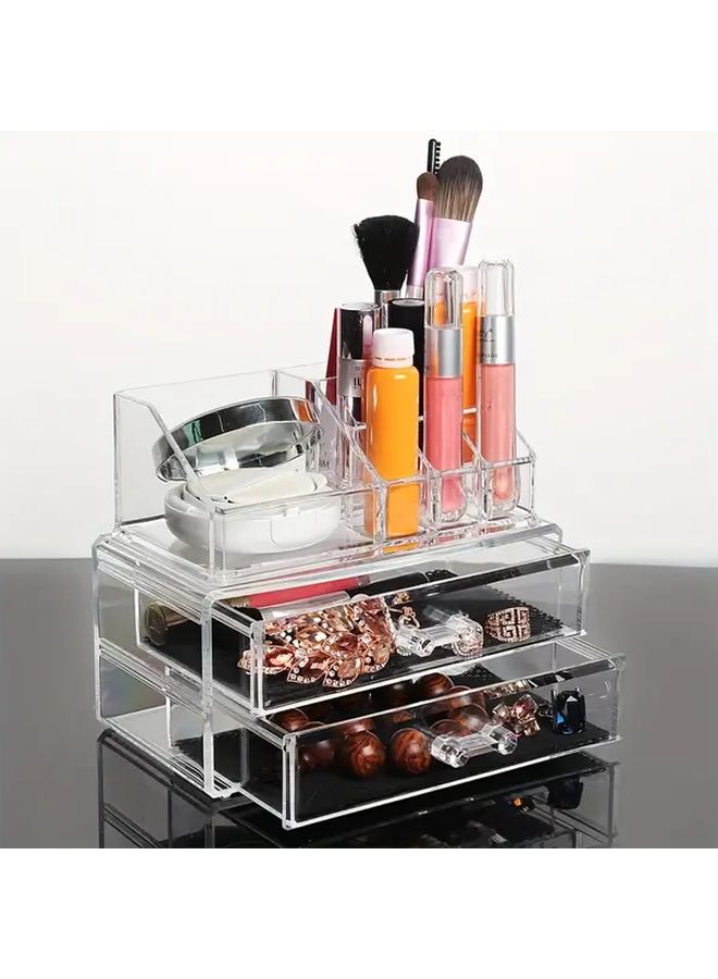 10 Slot 2 Drawer Acrylic Transparent Cosmetic Organizer Desktop Storage - Image 1