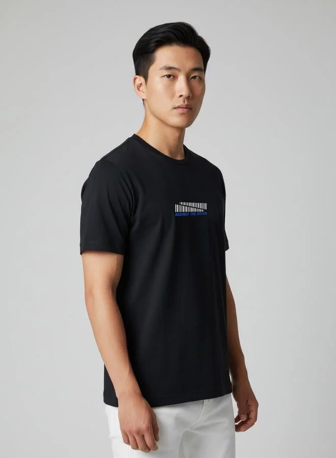 Clans&Hans Men Black Crew Neck Graphic Print T-Shirt