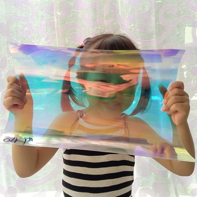 comfrt 4 Sheets A4 PVC Holographic Clear Film Mirrored Foil Holographic Vinyl Graphic Fabric for Shoes Bag Sewing Patchwork DIY Bow Craft Applique - Image 4
