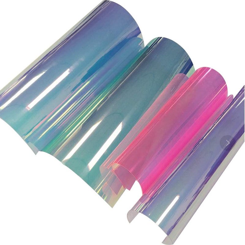 comfrt 4 Sheets A4 PVC Holographic Clear Film Mirrored Foil Holographic Vinyl Graphic Fabric for Shoes Bag Sewing Patchwork DIY Bow Craft Applique - Image 1