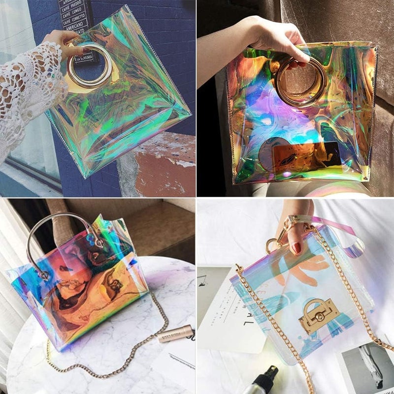 comfrt 4 Sheets A4 PVC Holographic Clear Film Mirrored Foil Holographic Vinyl Graphic Fabric for Shoes Bag Sewing Patchwork DIY Bow Craft Applique - Image 3