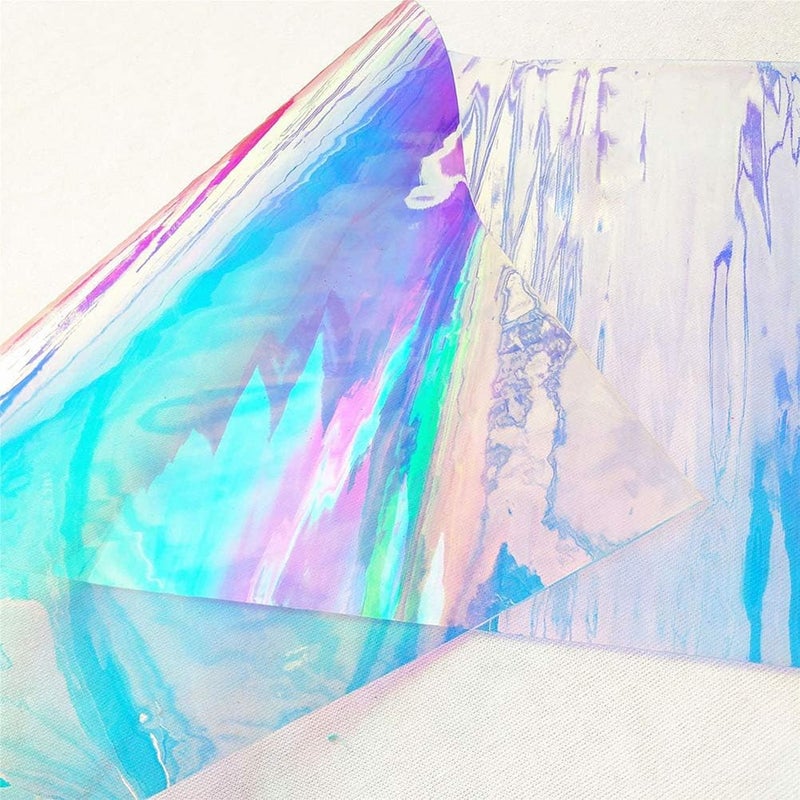 comfrt 4 Sheets A4 PVC Holographic Clear Film Mirrored Foil Holographic Vinyl Graphic Fabric for Shoes Bag Sewing Patchwork DIY Bow Craft Applique - Image 2