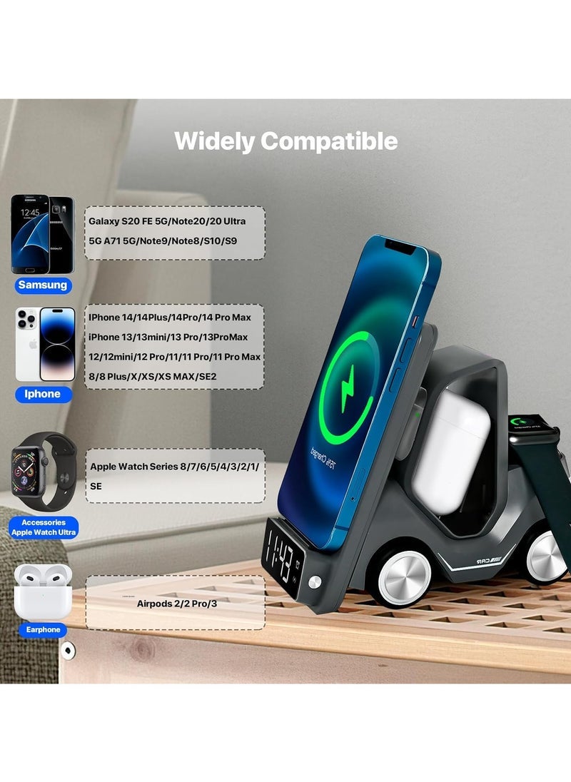 ELTRAZONE - Wireless Charging Station – Fast Wireless Charger Compatible with Apple iPhone 15/14/13/12 Series, AirPods Pro/3/2, and Apple Watch/iWatch – Multifunctional Charging Dock with Built-In Alarm Clock and LED Light for Convenient All-in-One Charging - Image 1