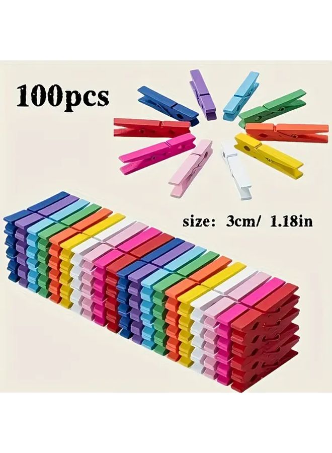 100 Pcs Mixing Colors Wooden Mini Clips for DIY Projects and Decor - Image 1