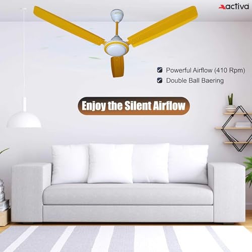 ACTIVA High Speed Super Ceiling Fan 1200mm | 390 RPM Powerful Air Delivery | 60W Copper Motor | Energy Saving | Silent | Anti Dust | 2 Year Warranty (Yellow) - Image 5