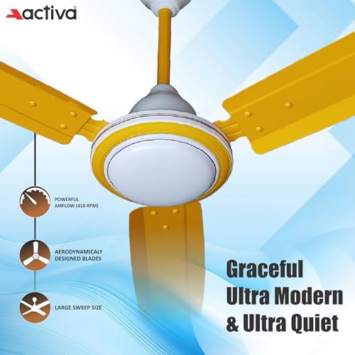 ACTIVA High Speed Super Ceiling Fan 1200mm | 390 RPM Powerful Air Delivery | 60W Copper Motor | Energy Saving | Silent | Anti Dust | 2 Year Warranty (Yellow) - Image 3