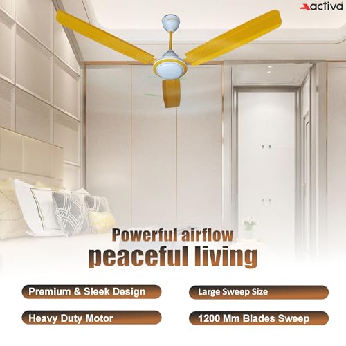 ACTIVA High Speed Super Ceiling Fan 1200mm | 390 RPM Powerful Air Delivery | 60W Copper Motor | Energy Saving | Silent | Anti Dust | 2 Year Warranty (Yellow) - Image 2