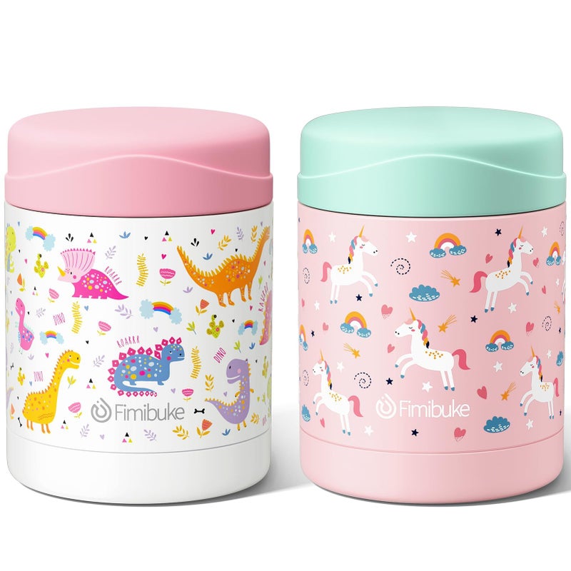 Fimibuke Insulated Kids Food Jar 2 Pack 12 OZ Bpa Free Stainless Steel Vacuum Thermos for Hot Cold Food Leakproof Snack Container for School Boys Girls Wide Mouth Toddler Lunch Box for Smoothie Soup