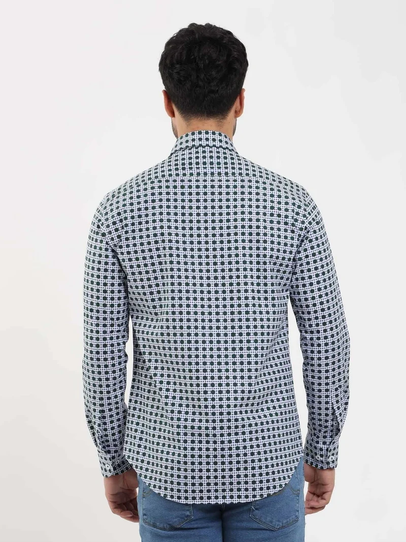 دوفي Green Men's Slim Fit Polka Dot Brent Button Collar Long Sleeve Shirt - 104339