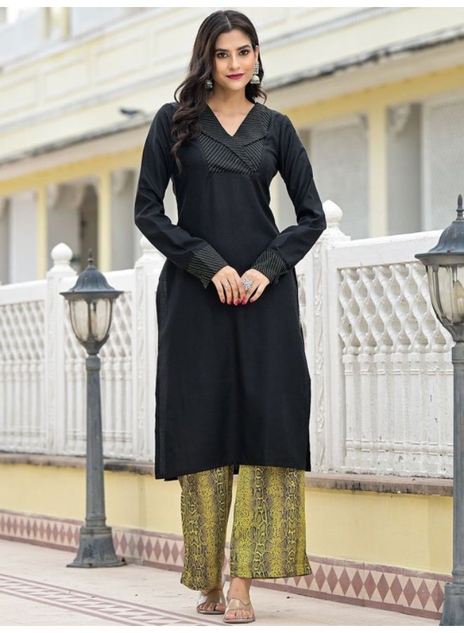 AKS Black & Lime Snake Print Kurta Set  - Image 1