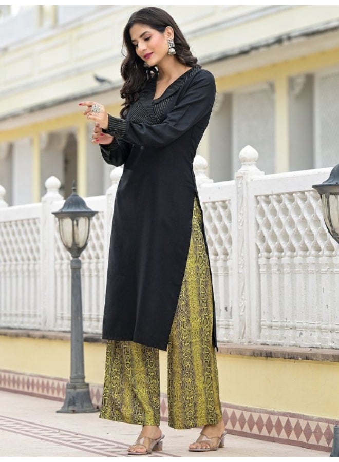 AKS Black & Lime Snake Print Kurta Set  - Image 4