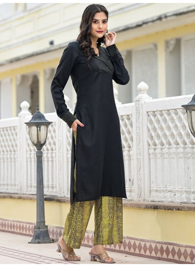 AKS Black & Lime Snake Print Kurta Set  - Image 3