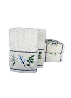 SENSES SENSES by Riba All Cotton 550 GSM Embroidered Towel Set for Bath | Quick Drying, Highly Absorbant, Great for Gifting - Pack of 4-2pcs Bath + 2pcs Hand Towels, Ivory (Style 1)  - Image 3