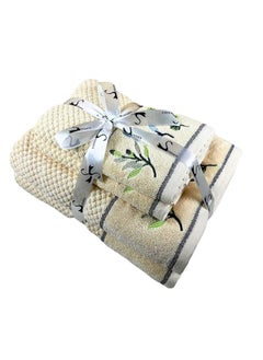 SENSES SENSES by Riba All Cotton 550 GSM Embroidered Towel Set for Bath | Quick Drying, Highly Absorbant, Great for Gifting - Pack of 4-2pcs Bath + 2pcs Hand Towels, Ivory (Style 1)  - Image 1