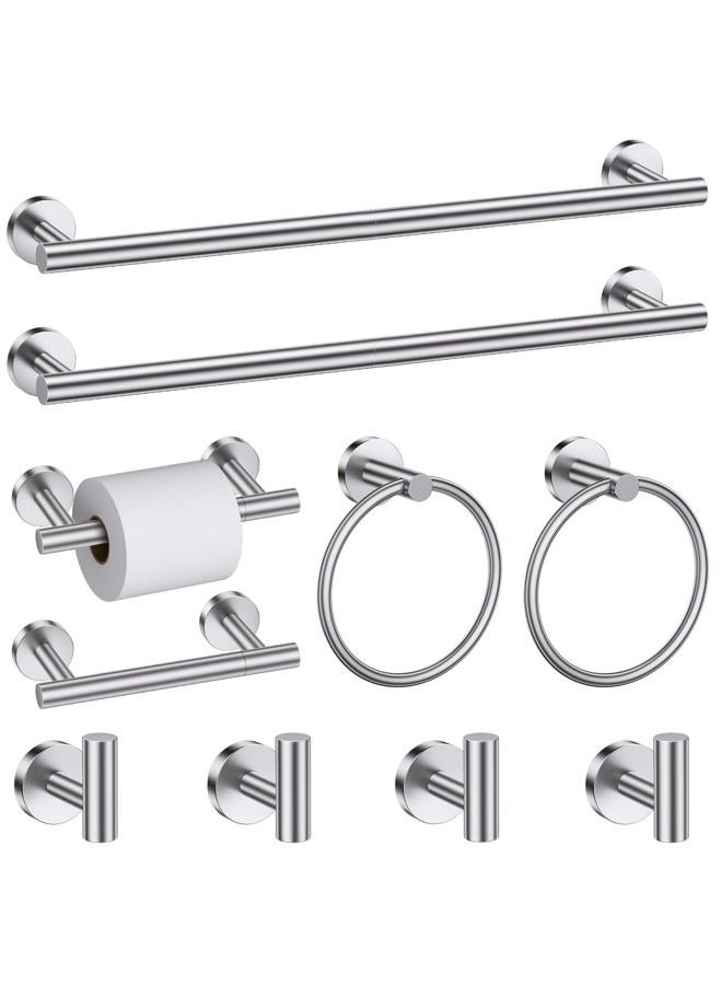 soaez Brushed Nickel Round 10-Piece Towel Bar Set Bathroom Hardware Accessories Set Upgraded Toilet Paper Holder Towel Rail Set for Bathroom Stainless Steel Wall Mounted Bathroom Set,23.6 in - Image 1