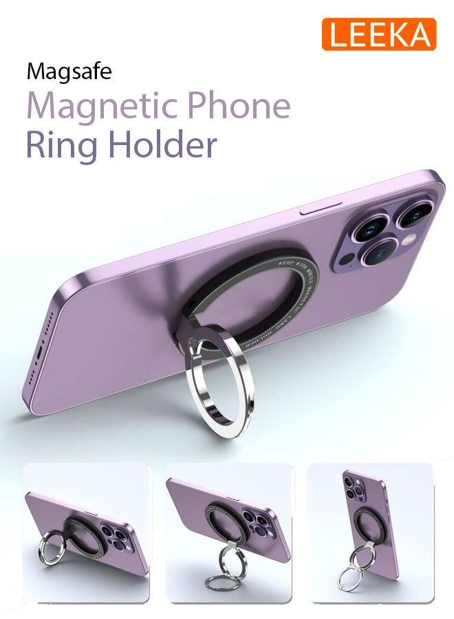 ليكا حامل حلقة مغناطيسي MagSafe للهاتف وحامل دوران 360 درجة متوافق مع سلسلة iPhone وأجهزة Android تصميم أنيق ومتين - أسود - Image 1