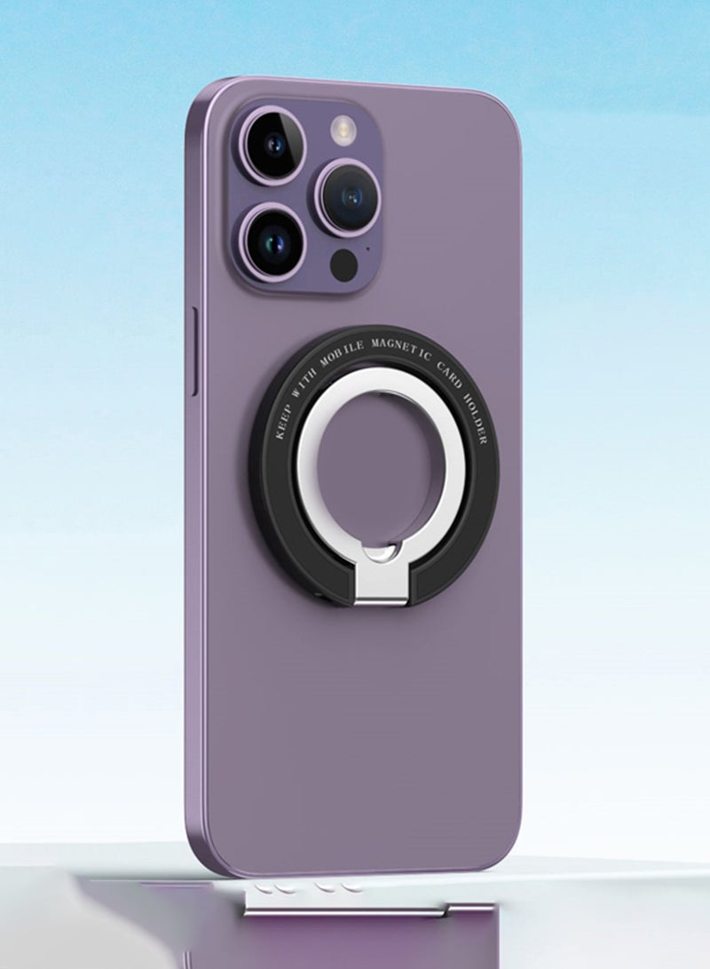ليكا حامل حلقة مغناطيسي MagSafe للهاتف وحامل دوران 360 درجة متوافق مع سلسلة iPhone وأجهزة Android تصميم أنيق ومتين - أسود - Image 4