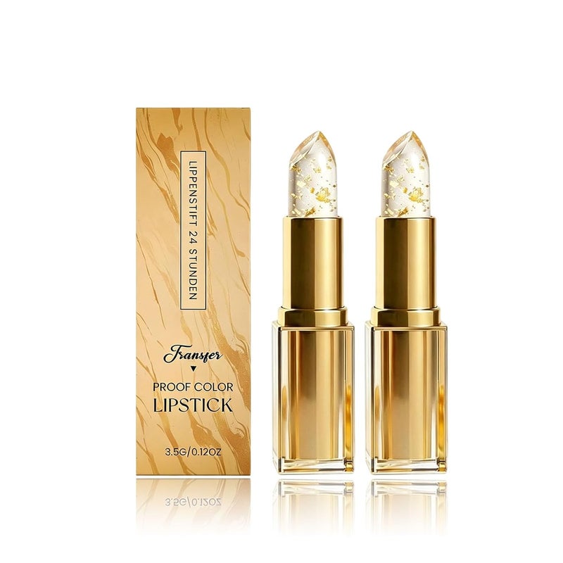 Color Changing Lipstick for Women, Ph Adjusting Gold Foil Clear Lip Gloss, Long-Lasting Hydration, Deep Nourishment for Mature Lips, Gift for Healthy-Looking Smile (2PC) - Image 1