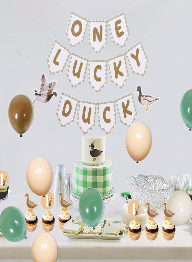 HIKLO One Lucky Duck Banner - Mallard Duck Hunting First Birthday Party Decoration, Duck 1st BIrthday Banner, A Lucky Duck Theme Decor for Boy, Fall Party Cake Smash Photo Props - Image 4