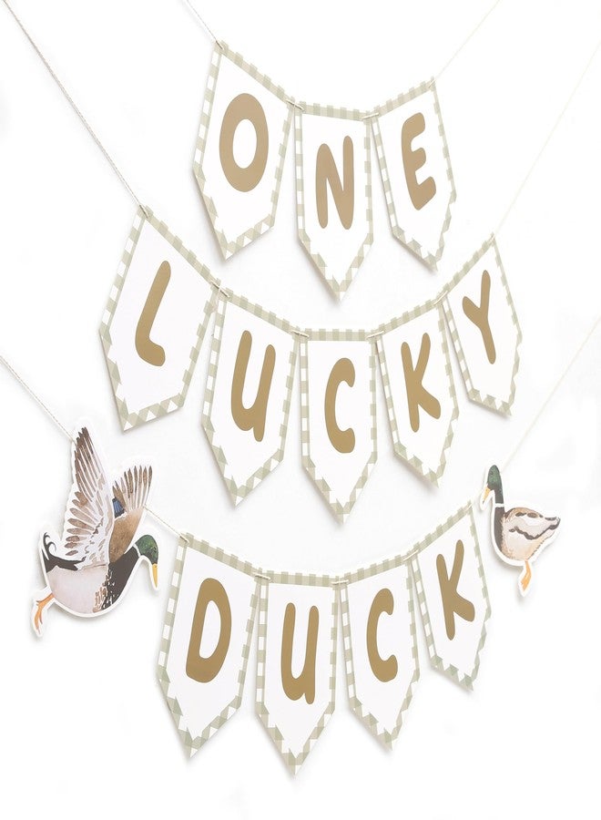 HIKLO One Lucky Duck Banner - Mallard Duck Hunting First Birthday Party Decoration, Duck 1st BIrthday Banner, A Lucky Duck Theme Decor for Boy, Fall Party Cake Smash Photo Props - Image 1