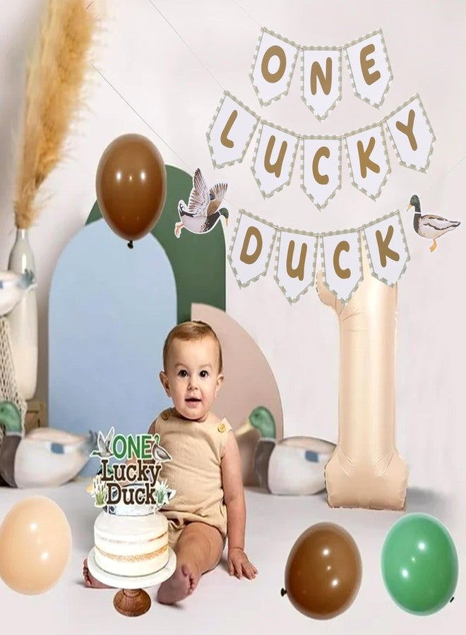 HIKLO One Lucky Duck Banner - Mallard Duck Hunting First Birthday Party Decoration, Duck 1st BIrthday Banner, A Lucky Duck Theme Decor for Boy, Fall Party Cake Smash Photo Props - Image 5