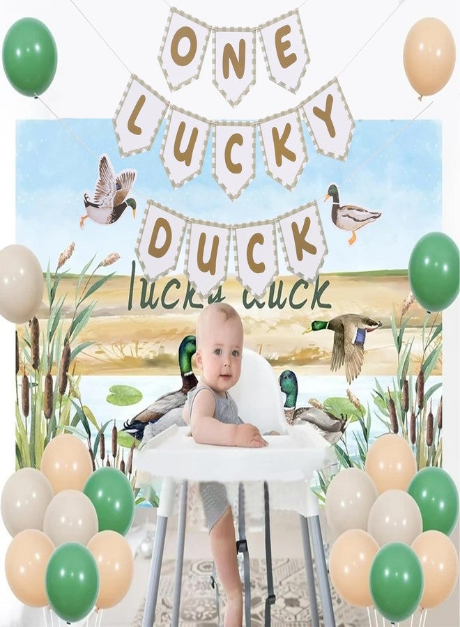 HIKLO One Lucky Duck Banner - Mallard Duck Hunting First Birthday Party Decoration, Duck 1st BIrthday Banner, A Lucky Duck Theme Decor for Boy, Fall Party Cake Smash Photo Props - Image 3