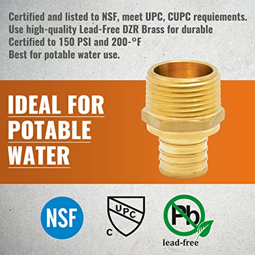 SUNGATOR 6-Pack PEX 1" x 1" NPT Male Threaded Adapter Crimp Fitting, No Lead Brass - Image 5