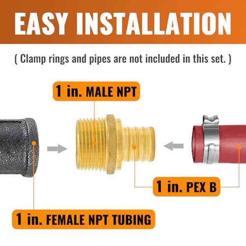SUNGATOR 6-Pack PEX 1" x 1" NPT Male Threaded Adapter Crimp Fitting, No Lead Brass - Image 3