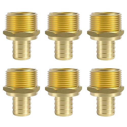 SUNGATOR 6-Pack PEX 1" x 1" NPT Male Threaded Adapter Crimp Fitting, No Lead Brass - Image 1