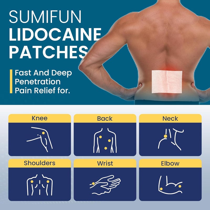 Sumifun لصقات تخفيف الألم سومي فون 4 ليدوكائين 30 قطعة أقصى قوة جل مخدر للظهر والركبة والرقبة وآلام المفاصل وآلام العضلات مسكن موضعي مؤهل لـ FSA أو HSA - Image 4