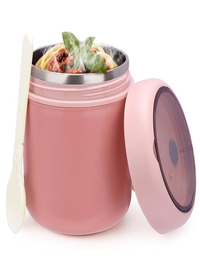 Juome 16oz Kids Thermo for Hot Food - Insulated Vacuum Food Jar Container, Wide Mouth Stainless Steel Soup Thermo Lunch Box for Kids with Spoon, Leakproof (Pink) - Image 1