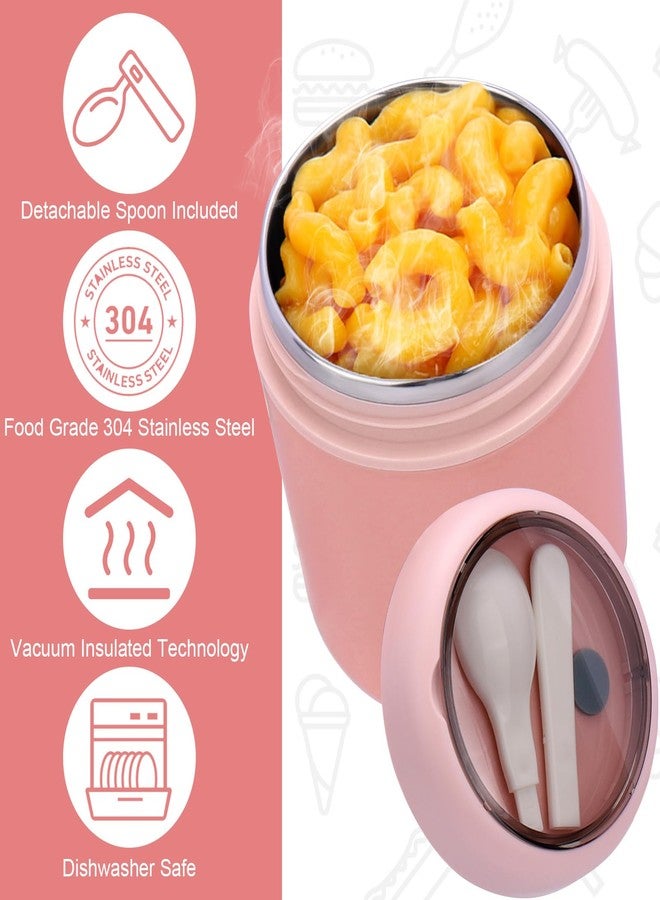 Juome 16oz Kids Thermo for Hot Food - Insulated Vacuum Food Jar Container, Wide Mouth Stainless Steel Soup Thermo Lunch Box for Kids with Spoon, Leakproof (Pink) - Image 4