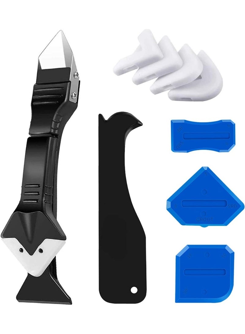 3 in 1 Silicone Caulking Tool Kit with 5 Replaceable Pads, Caulk Remover & Grout Removal Tool, Sealant Finishing Scraper for Kitchen Bathroom Window - Image 1