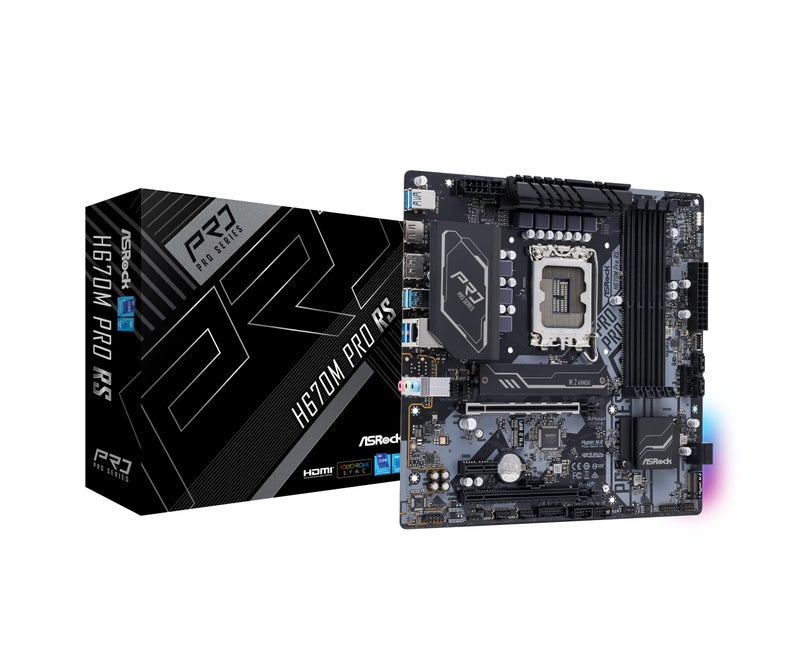 ASRock ASROCK H670M PRO RS Socket LGA1700/ Intel H670/ DDR4/ SATA3&USB3.2/ M.2/ Micro ATX Motherboard  - Image 1