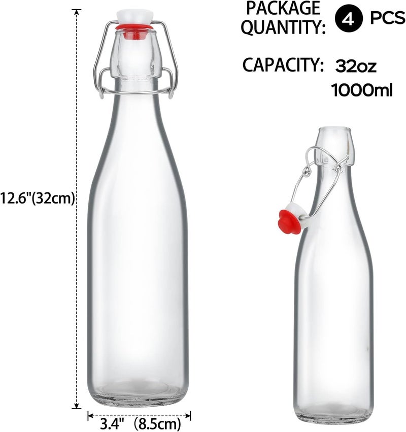 ZEBEIYU 32oz Beer Bottle,Swing Top Glass Kombucha Bottles with Stoppers for Brewing, Beverages, Smoothies, Kefir, Beer, Soda, Juicing, Kombucha, Oil, Water, Milk, Vinegar(4 Pack) - Image 2