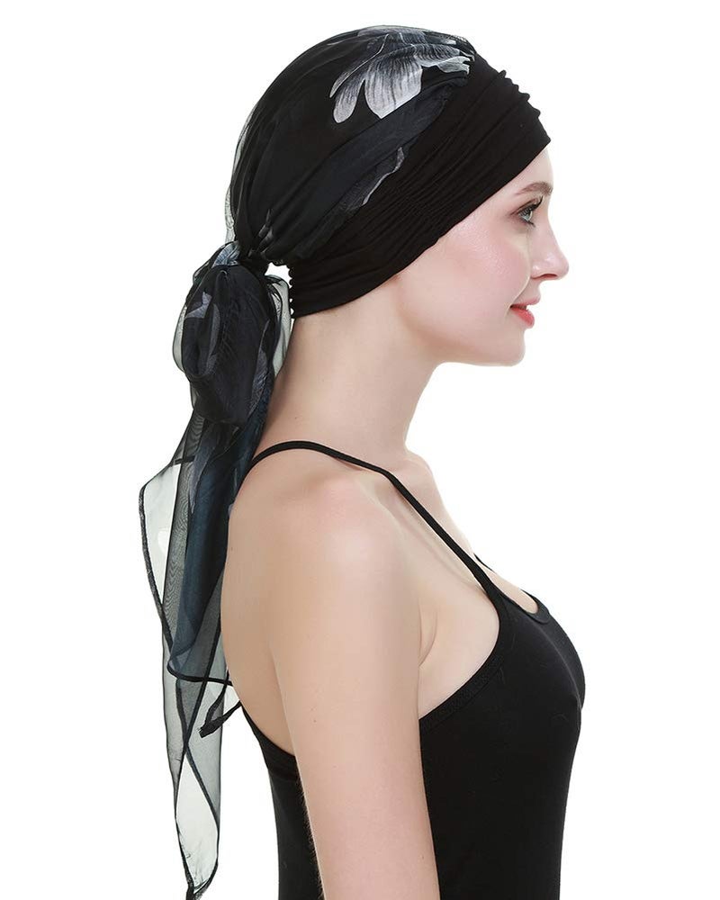 FocusCare Chemo Caps for Women Light Weight Cancer Scarf Feminine Head Cover for Long Hair Girls White Flowers - Image 3