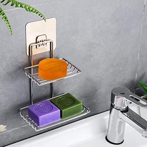 RIOMAX Wall Mounted Double Layer Soap Dish Holder Stainless Steel Wall Hanging Soap HolderKitchen Rack HolderSoap Holder Bathroom Accessories Material Steel Silver Pack of 1 - Image 1
