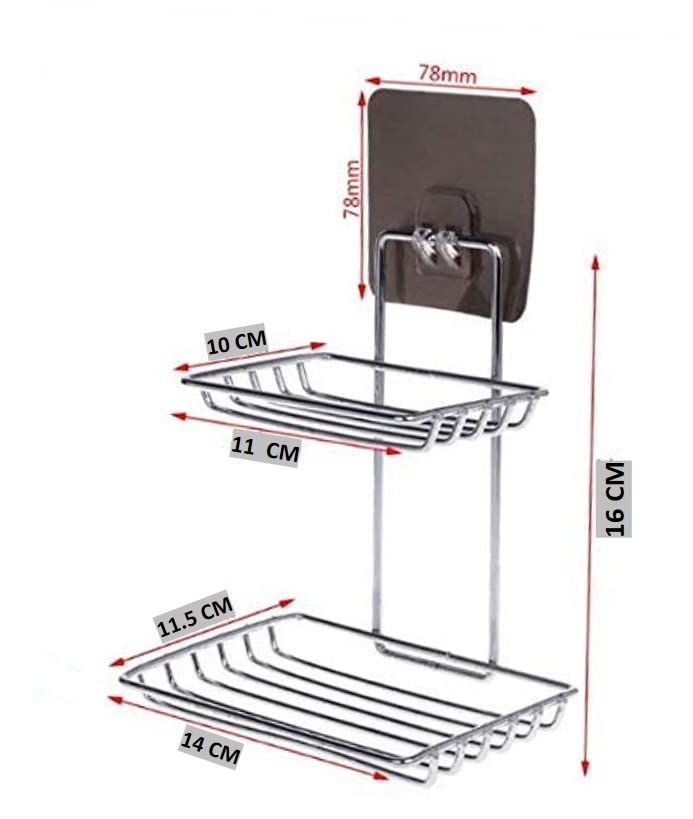 RIOMAX Wall Mounted Double Layer Soap Dish Holder Stainless Steel Wall Hanging Soap HolderKitchen Rack HolderSoap Holder Bathroom Accessories Material Steel Silver Pack of 1 - Image 3